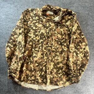 Duck Camp Shirt Mens 3XL Brown Camo Button Front Long Sleeve Hunting Outdoor